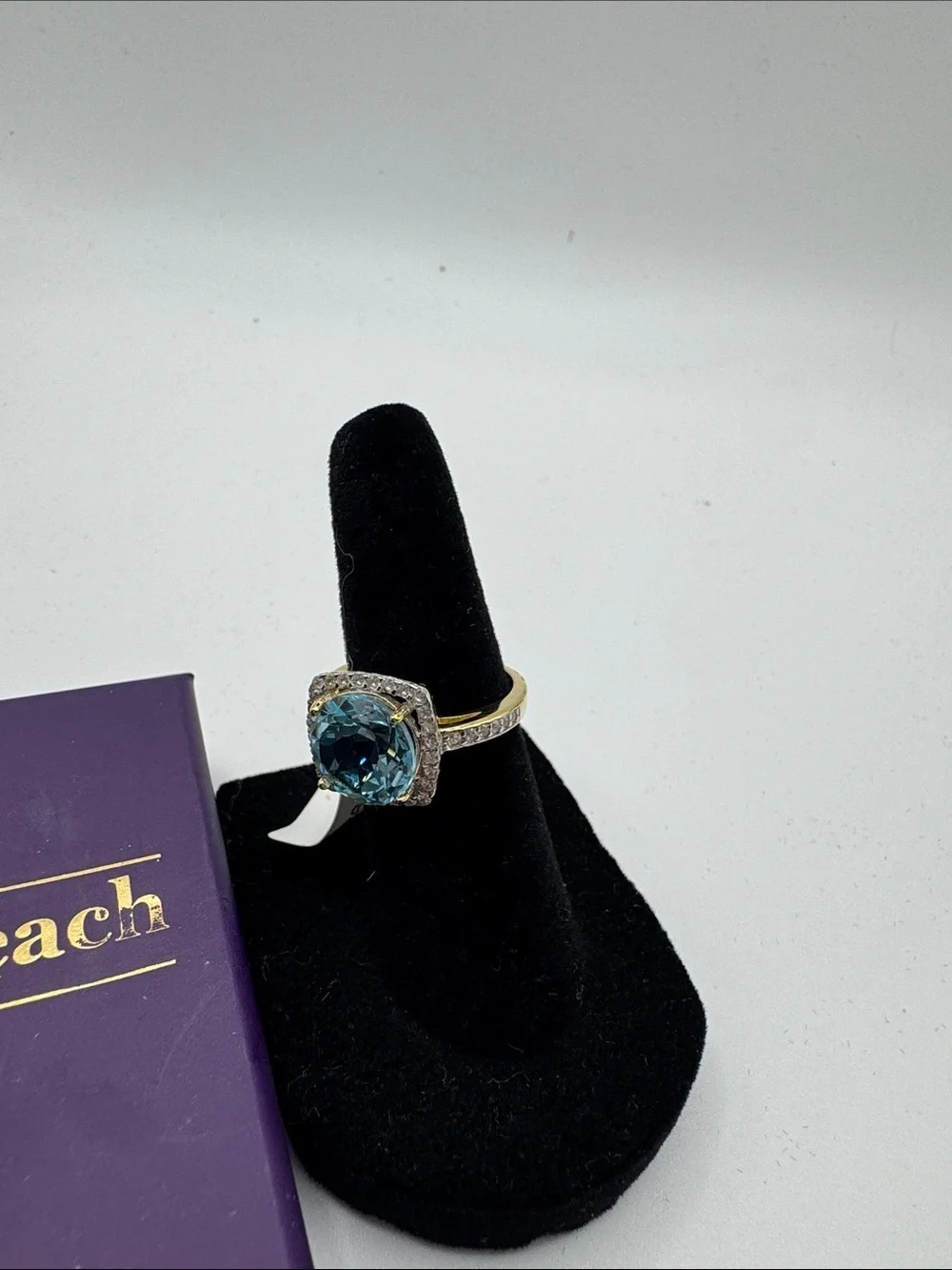 PalmBeach Jewelry Gold-Tone Ring with Aqua Blue Cushion Center
